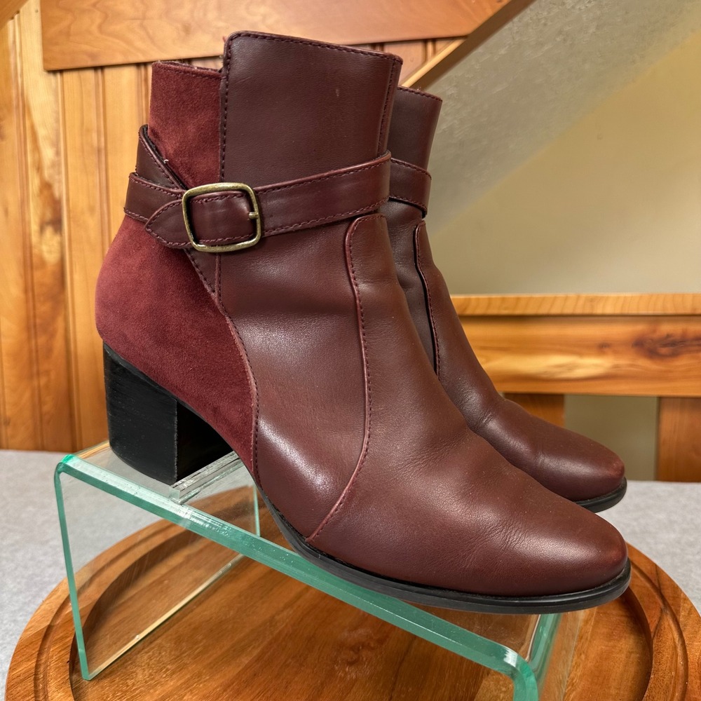 Aetrex Rebecca‎ AH409W Burgundy Leather Suede Ankle Boots Arch Support US 8.5